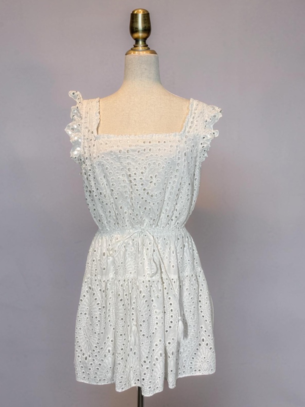 INC Summer Dress  White Eyelet Square-Neck Min Cottagecore  L